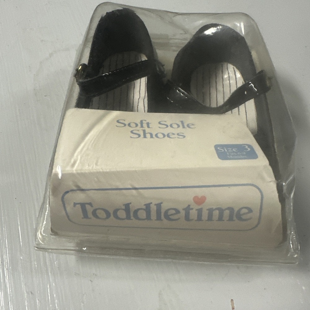 Vintage Toddletime Baby Shoes SIZE 3 Soft Sole black with bow NEW IN PACKAGE